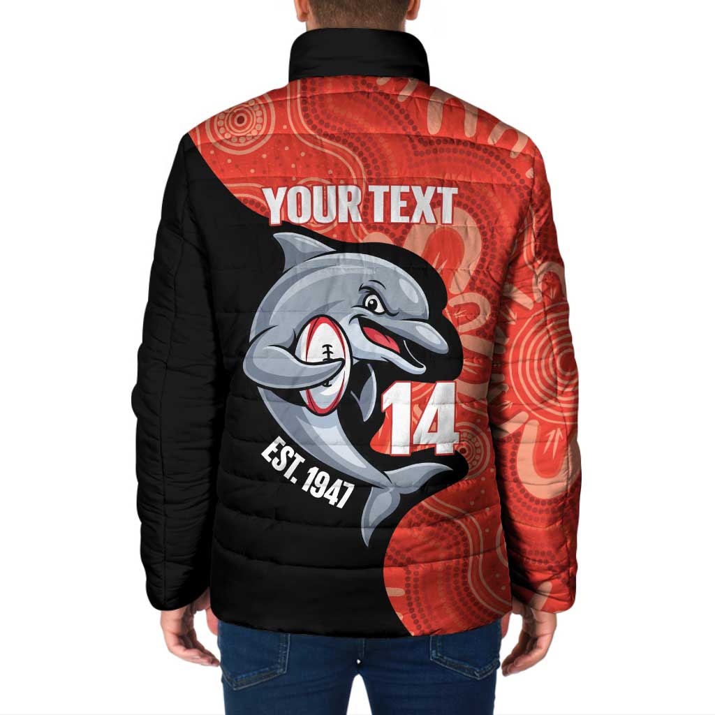 Redcliffe Rugby Custom Padded Jacket Go Dolphins Aboriginal Art - Aussie Hoodie