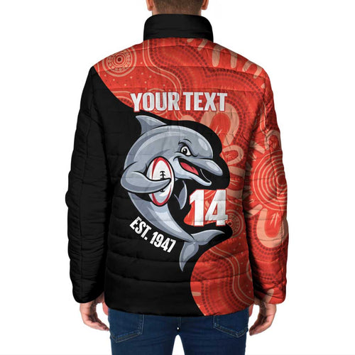 Redcliffe Rugby Custom Padded Jacket Go Dolphins Aboriginal Art - Aussie Hoodie