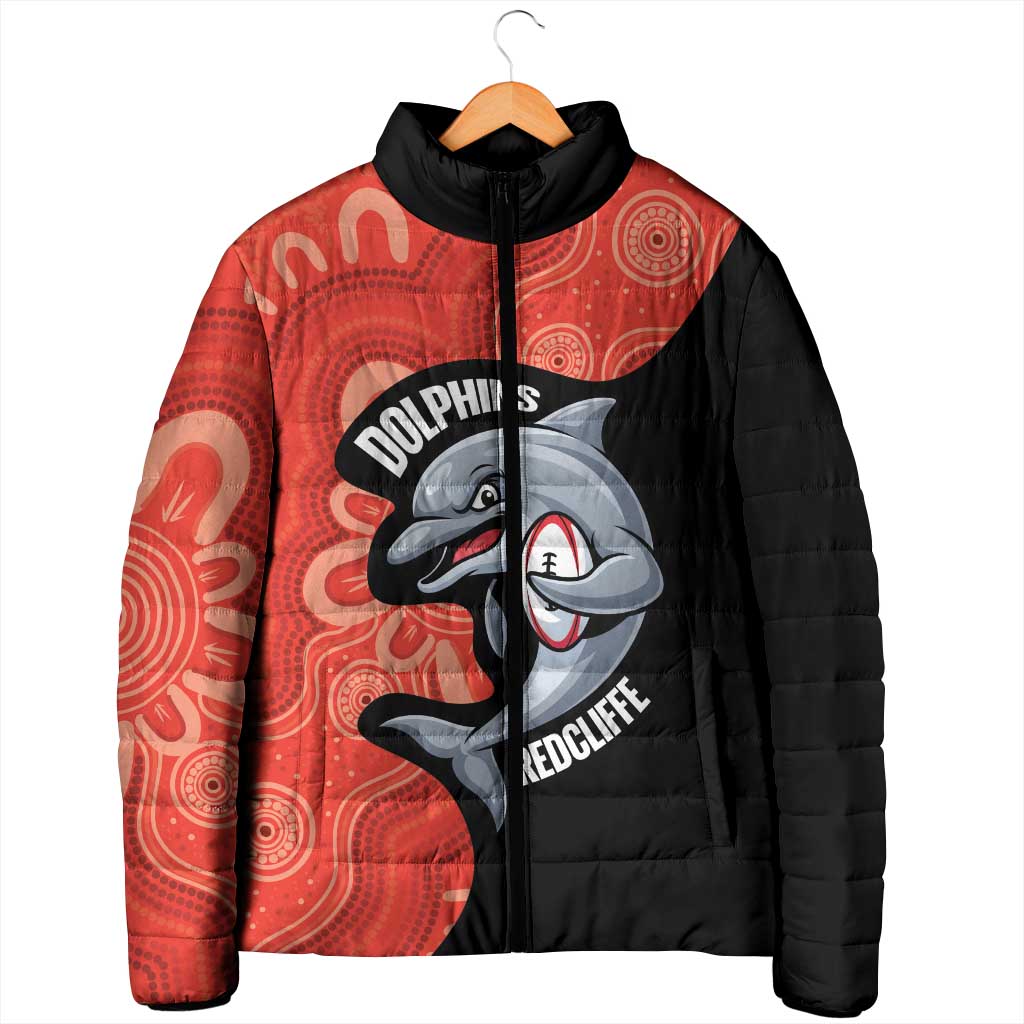 Redcliffe Rugby Custom Padded Jacket Go Dolphins Aboriginal Art - Aussie Hoodie