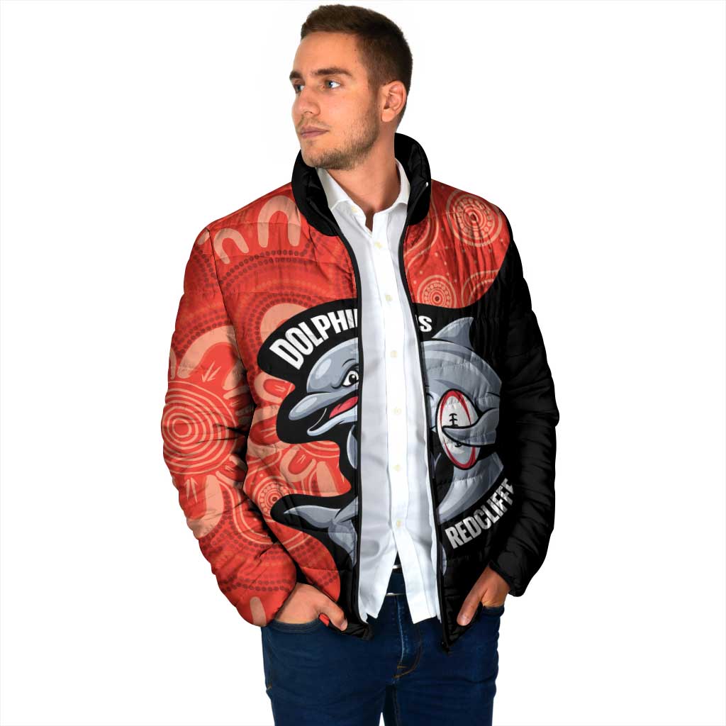 Redcliffe Rugby Custom Padded Jacket Go Dolphins Aboriginal Art - Aussie Hoodie