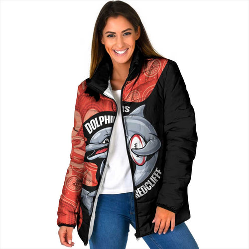 Redcliffe Rugby Custom Padded Jacket Go Dolphins Aboriginal Art - Aussie Hoodie
