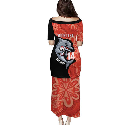Redcliffe Rugby Custom Puletasi Go Dolphins Aboriginal Art - Aussie Hoodie