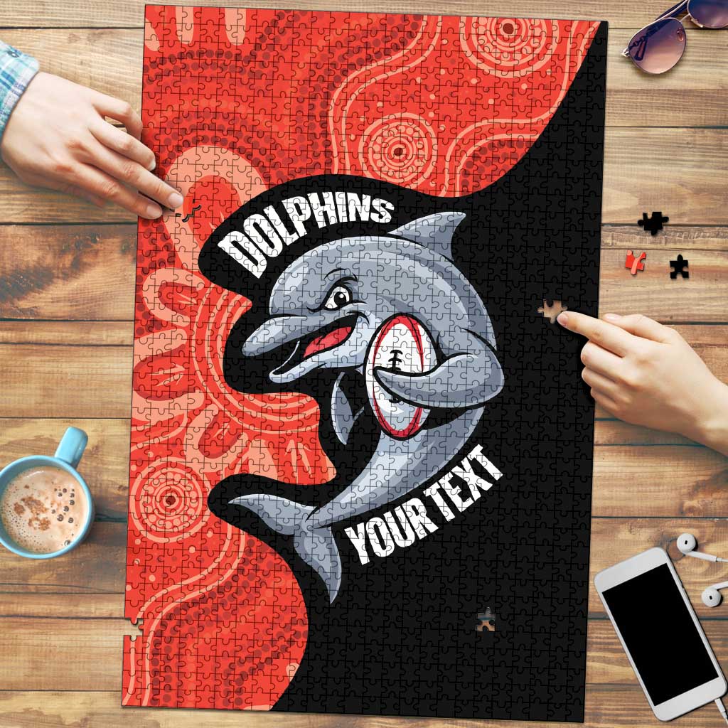 Redcliffe Rugby Custom Puzzle Go Dolphins Aboriginal Art - Aussie Hoodie