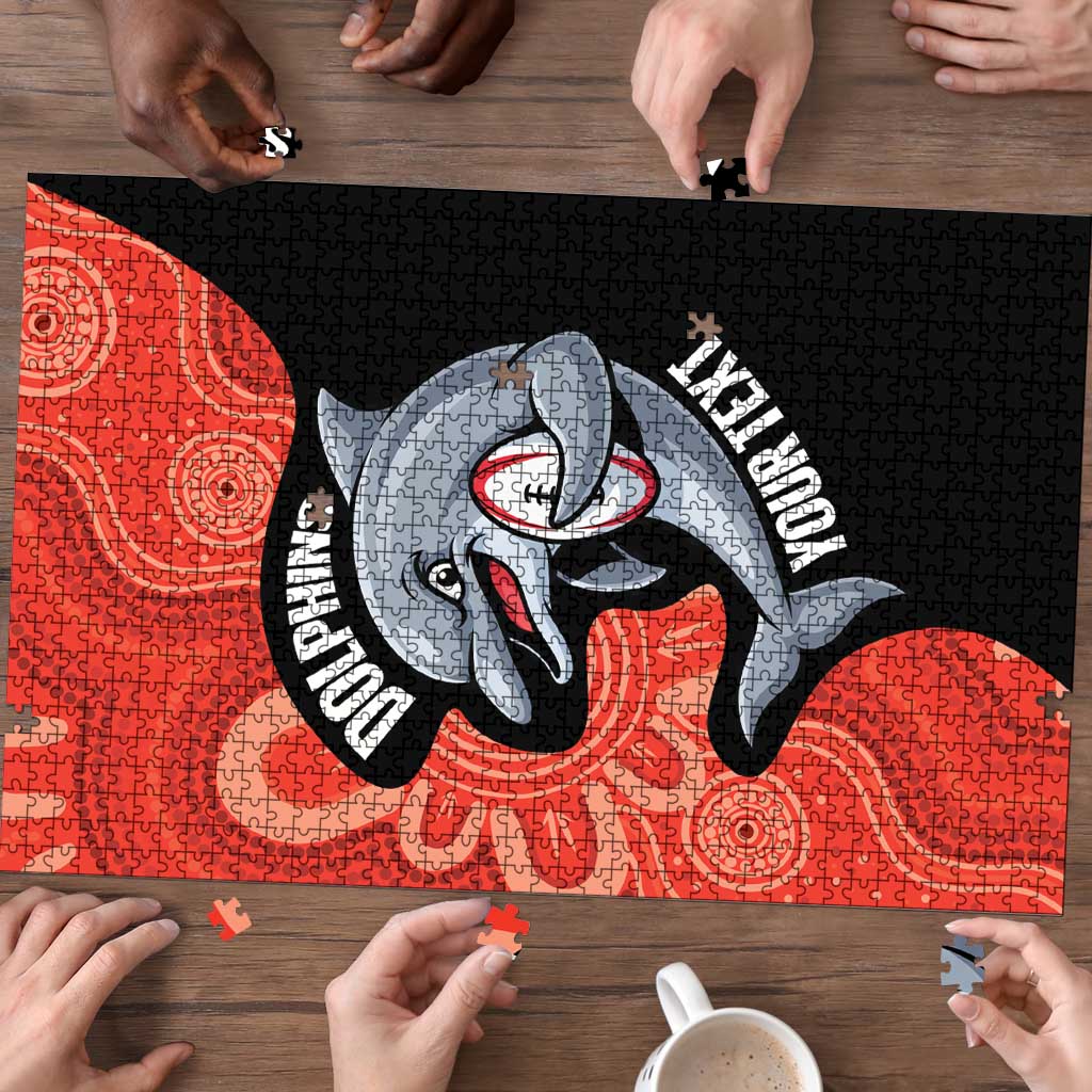 Redcliffe Rugby Custom Puzzle Go Dolphins Aboriginal Art - Aussie Hoodie