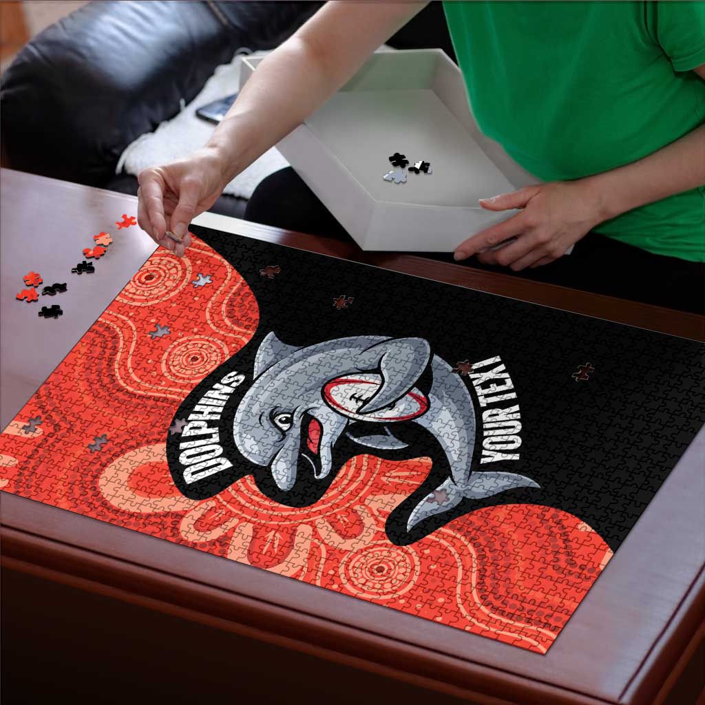 Redcliffe Rugby Custom Puzzle Go Dolphins Aboriginal Art - Aussie Hoodie