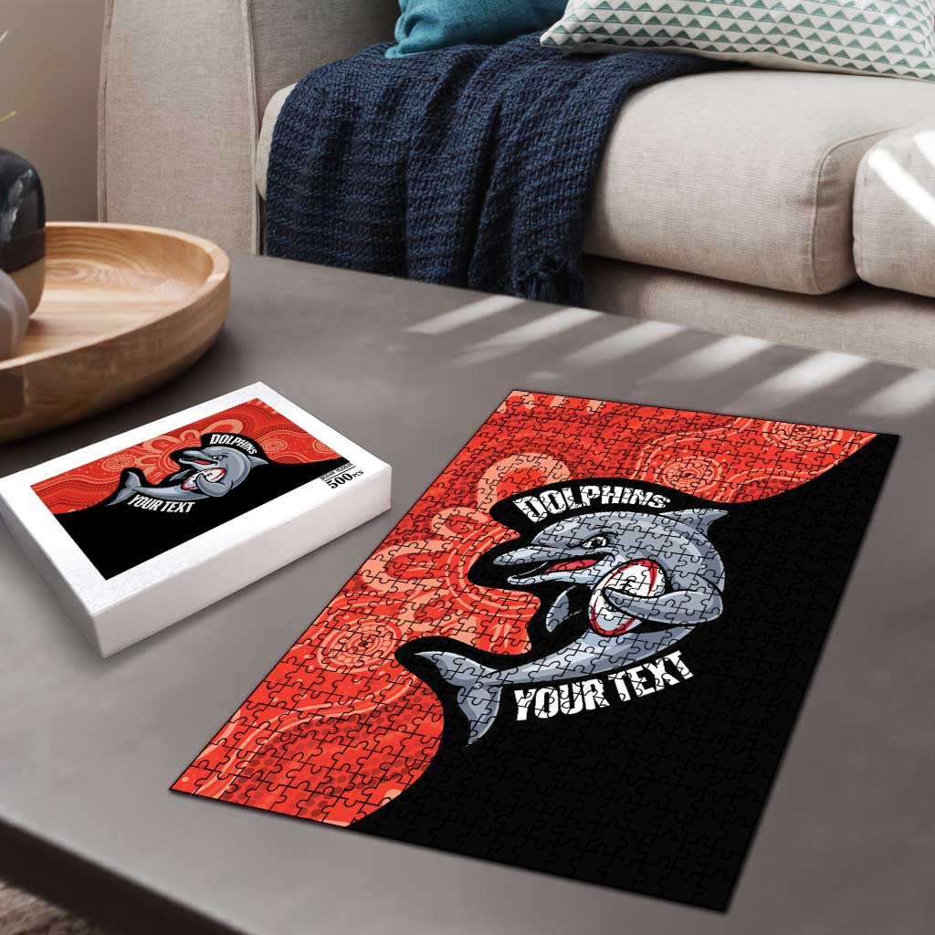 Redcliffe Rugby Custom Puzzle Go Dolphins Aboriginal Art - Aussie Hoodie