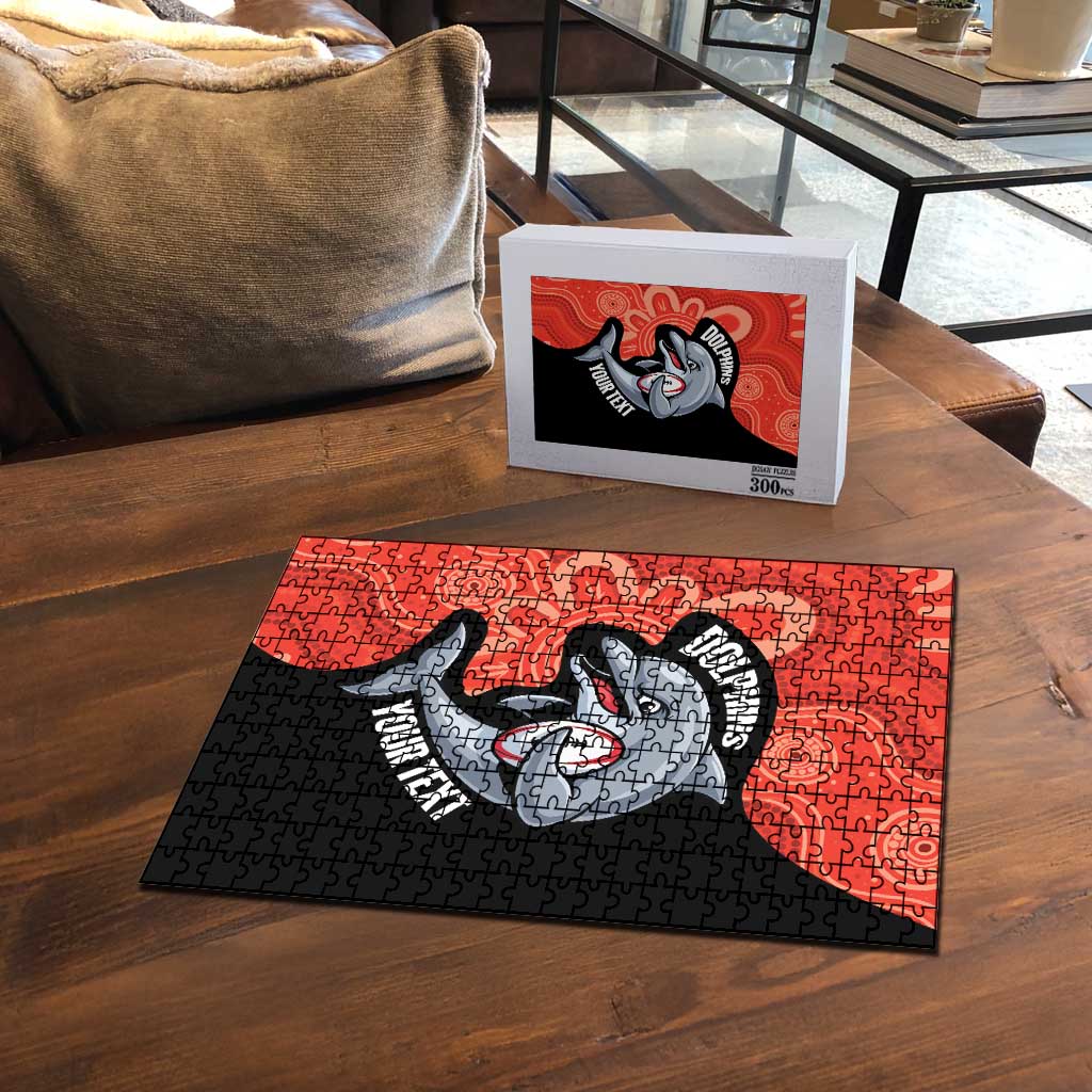 Redcliffe Rugby Custom Puzzle Go Dolphins Aboriginal Art - Aussie Hoodie