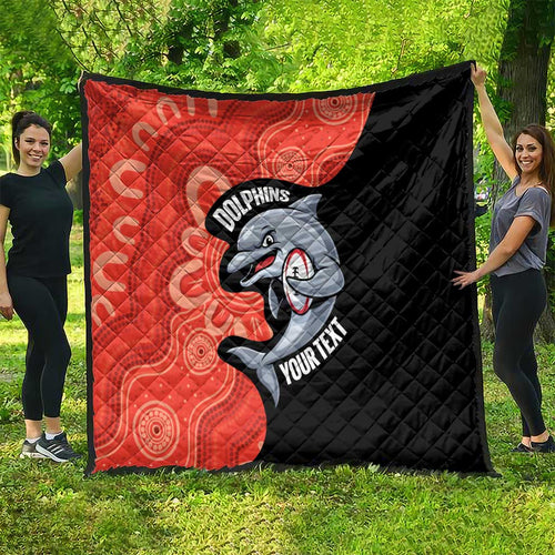 Redcliffe Rugby Custom Quilt Go Dolphins Aboriginal Art - Aussie Hoodie
