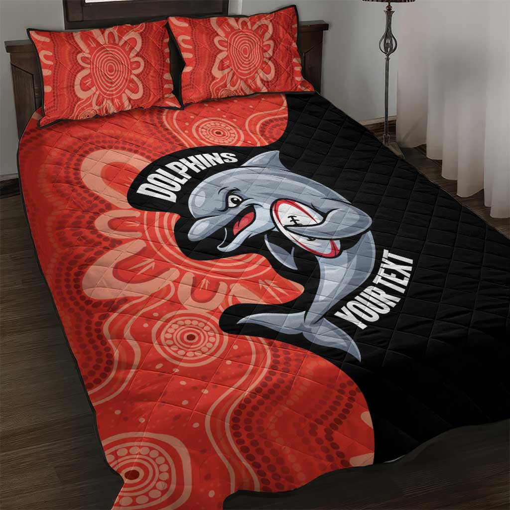 Redcliffe Rugby Custom Quilt Bed Set Go Dolphins Aboriginal Art - Aussie Hoodie