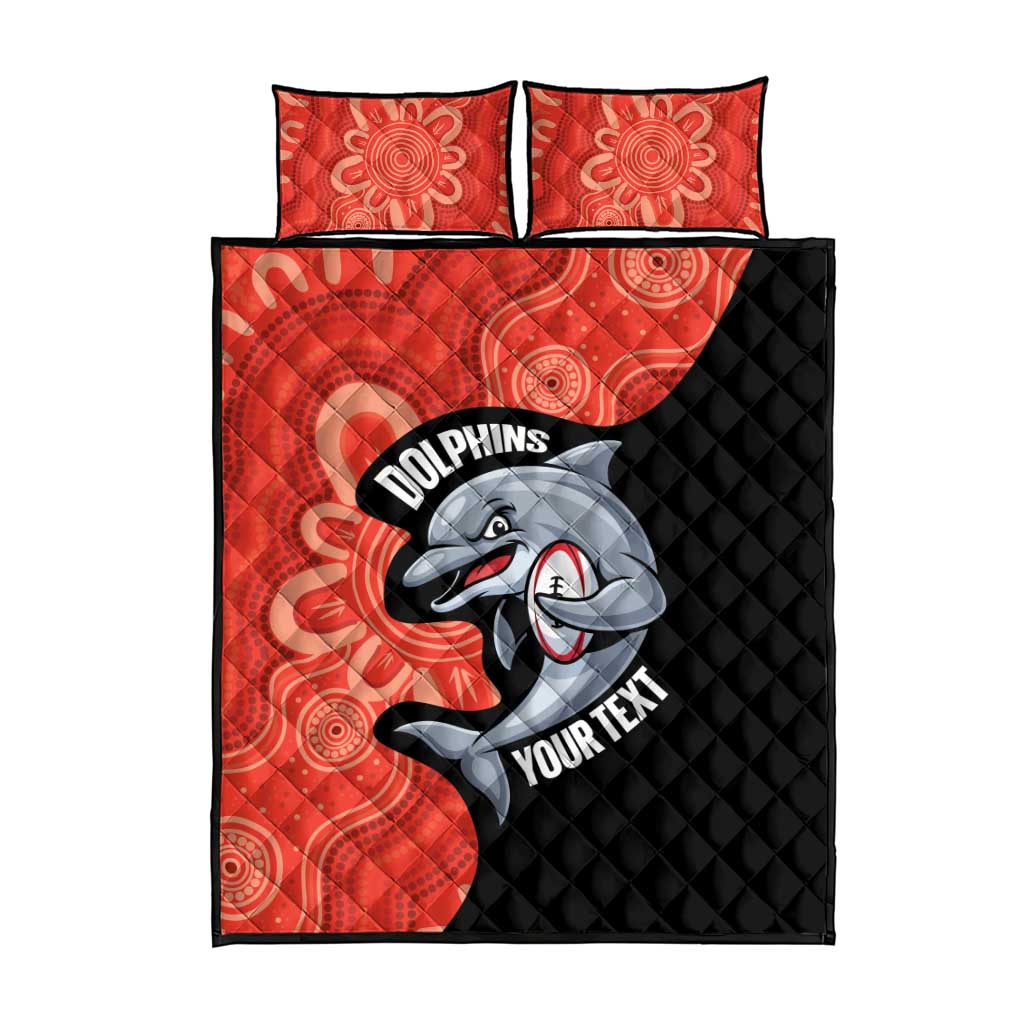 Redcliffe Rugby Custom Quilt Bed Set Go Dolphins Aboriginal Art - Aussie Hoodie