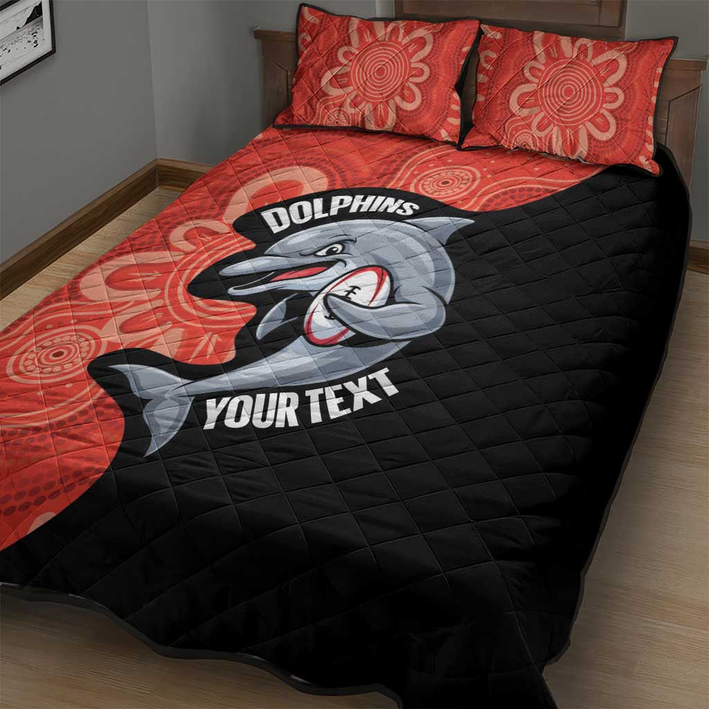 Redcliffe Rugby Custom Quilt Bed Set Go Dolphins Aboriginal Art - Aussie Hoodie