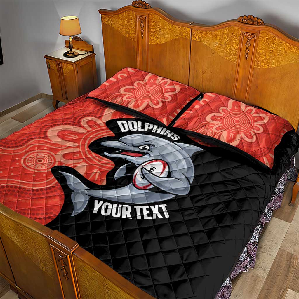 Redcliffe Rugby Custom Quilt Bed Set Go Dolphins Aboriginal Art - Aussie Hoodie