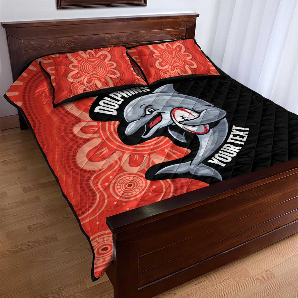 Redcliffe Rugby Custom Quilt Bed Set Go Dolphins Aboriginal Art - Aussie Hoodie