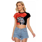 Redcliffe Rugby Custom Raglan Cropped T Shirt Go Dolphins Aboriginal Art - Aussie Hoodie