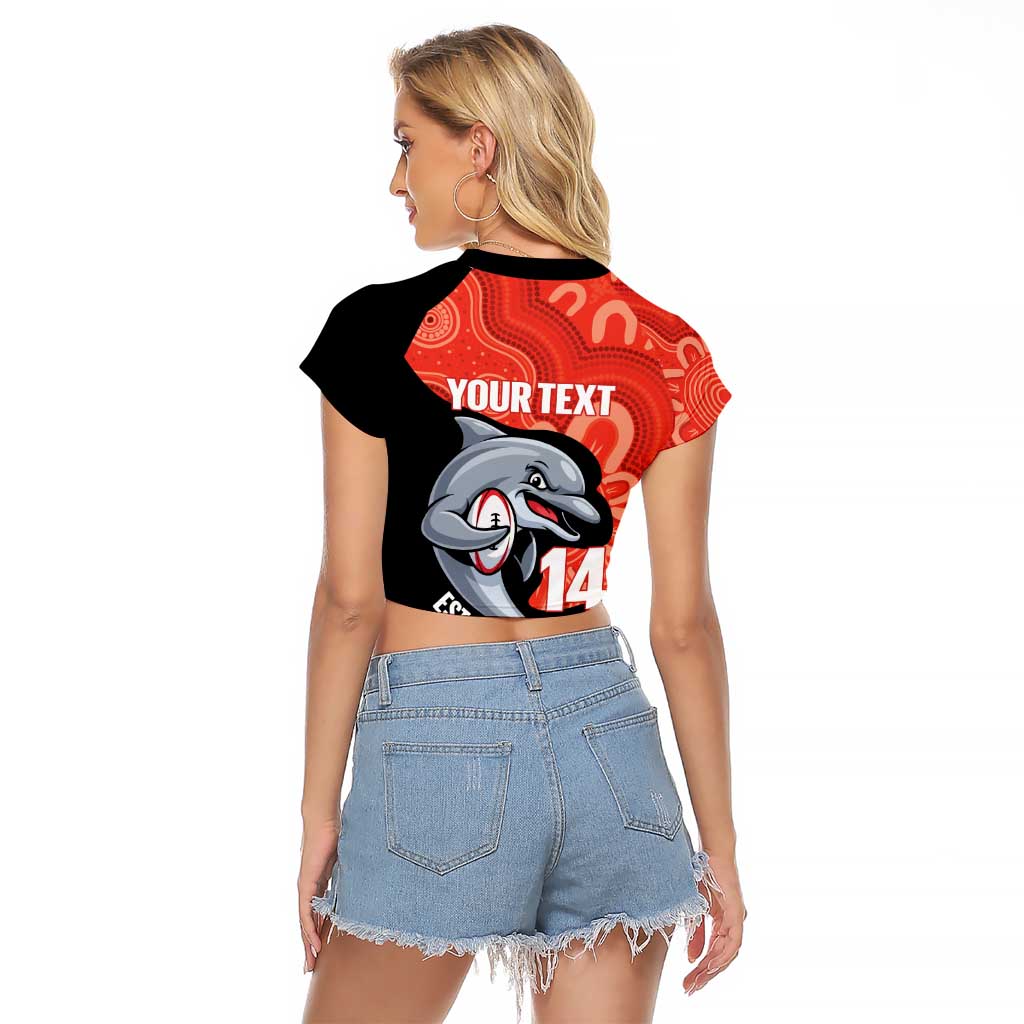 Redcliffe Rugby Custom Raglan Cropped T Shirt Go Dolphins Aboriginal Art - Aussie Hoodie