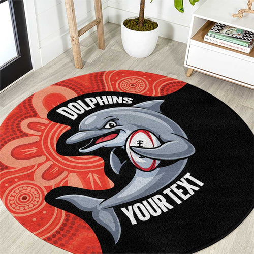 Redcliffe Rugby Custom Round Carpet Go Dolphins Aboriginal Art - Aussie Hoodie