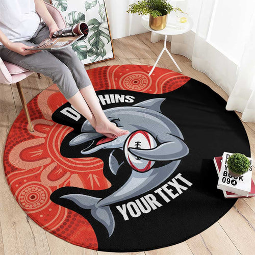 Redcliffe Rugby Custom Round Carpet Go Dolphins Aboriginal Art - Aussie Hoodie