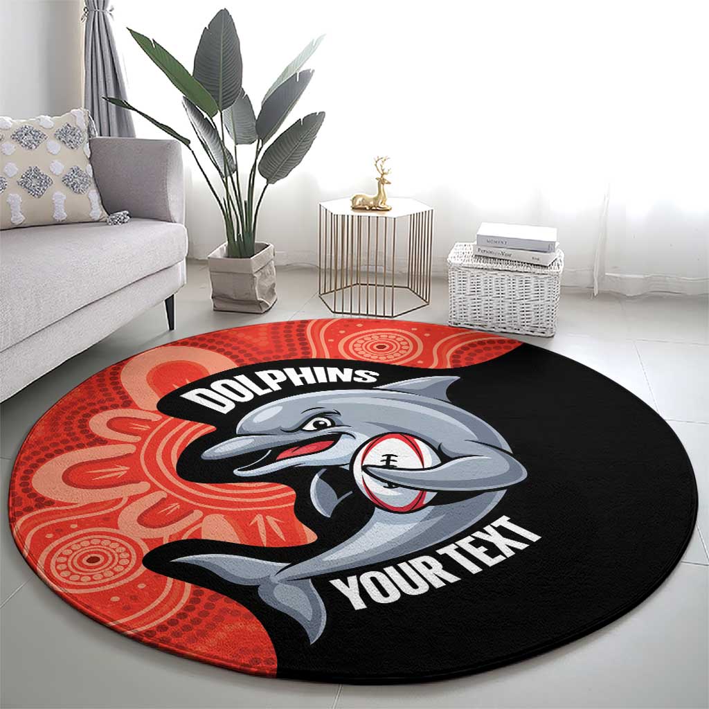 Redcliffe Rugby Custom Round Carpet Go Dolphins Aboriginal Art - Aussie Hoodie