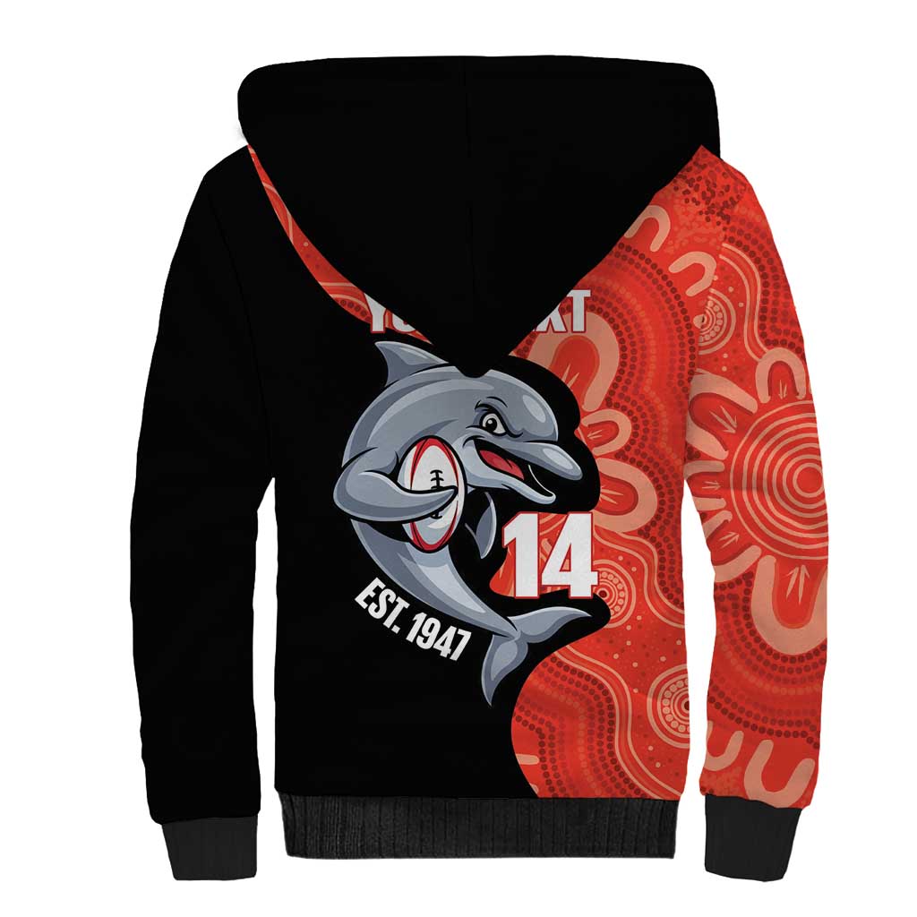 Redcliffe Rugby Custom Sherpa Hoodie Go Dolphins Aboriginal Art - Aussie Hoodie