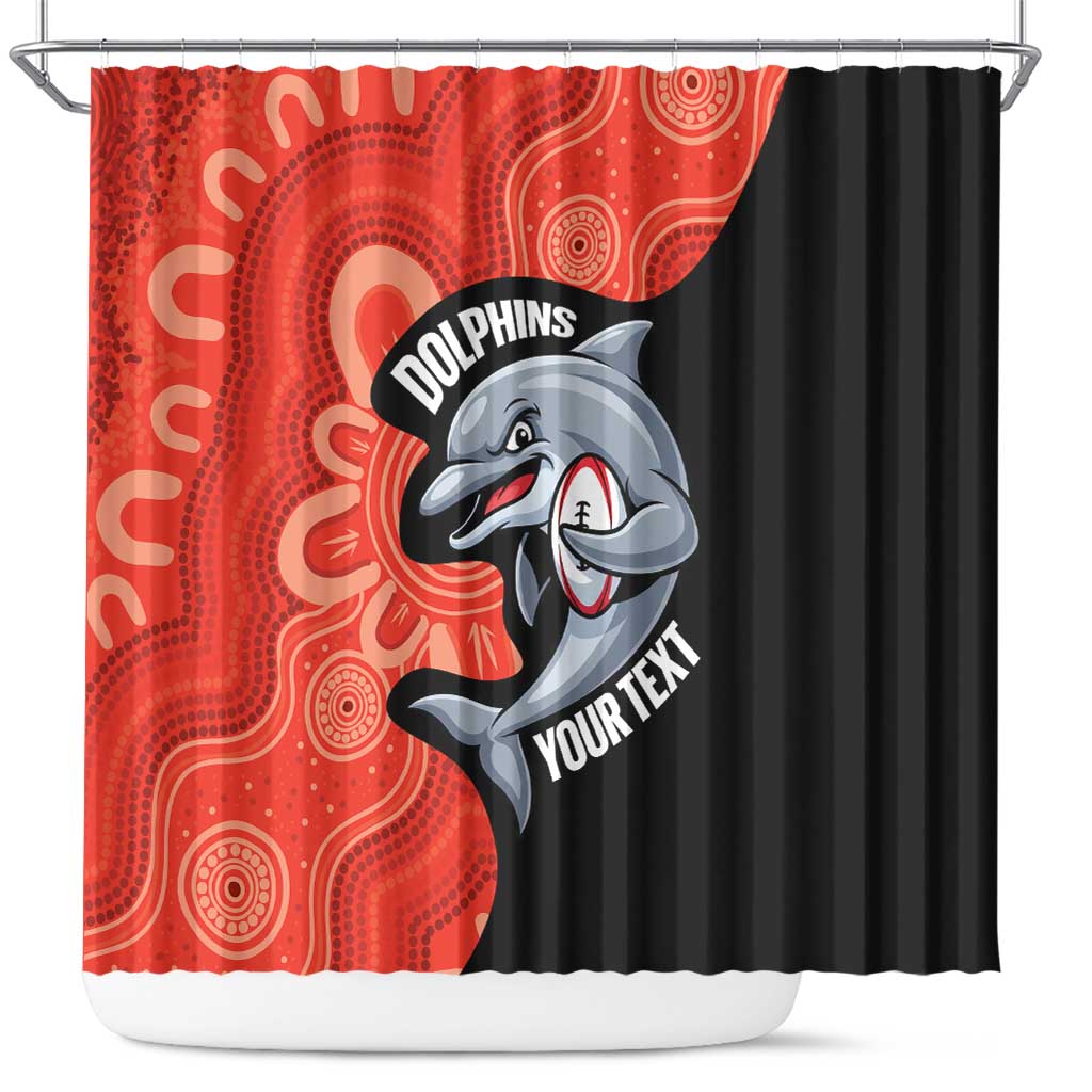 Redcliffe Rugby Custom Shower Curtain Go Dolphins Aboriginal Art - Aussie Hoodie