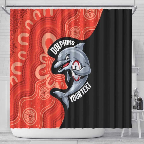 Redcliffe Rugby Custom Shower Curtain Go Dolphins Aboriginal Art - Aussie Hoodie