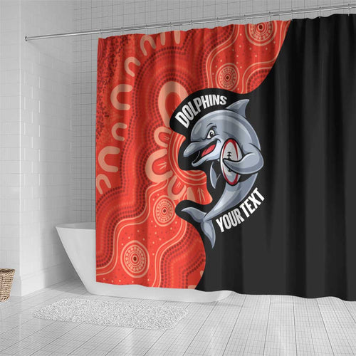 Redcliffe Rugby Custom Shower Curtain Go Dolphins Aboriginal Art - Aussie Hoodie