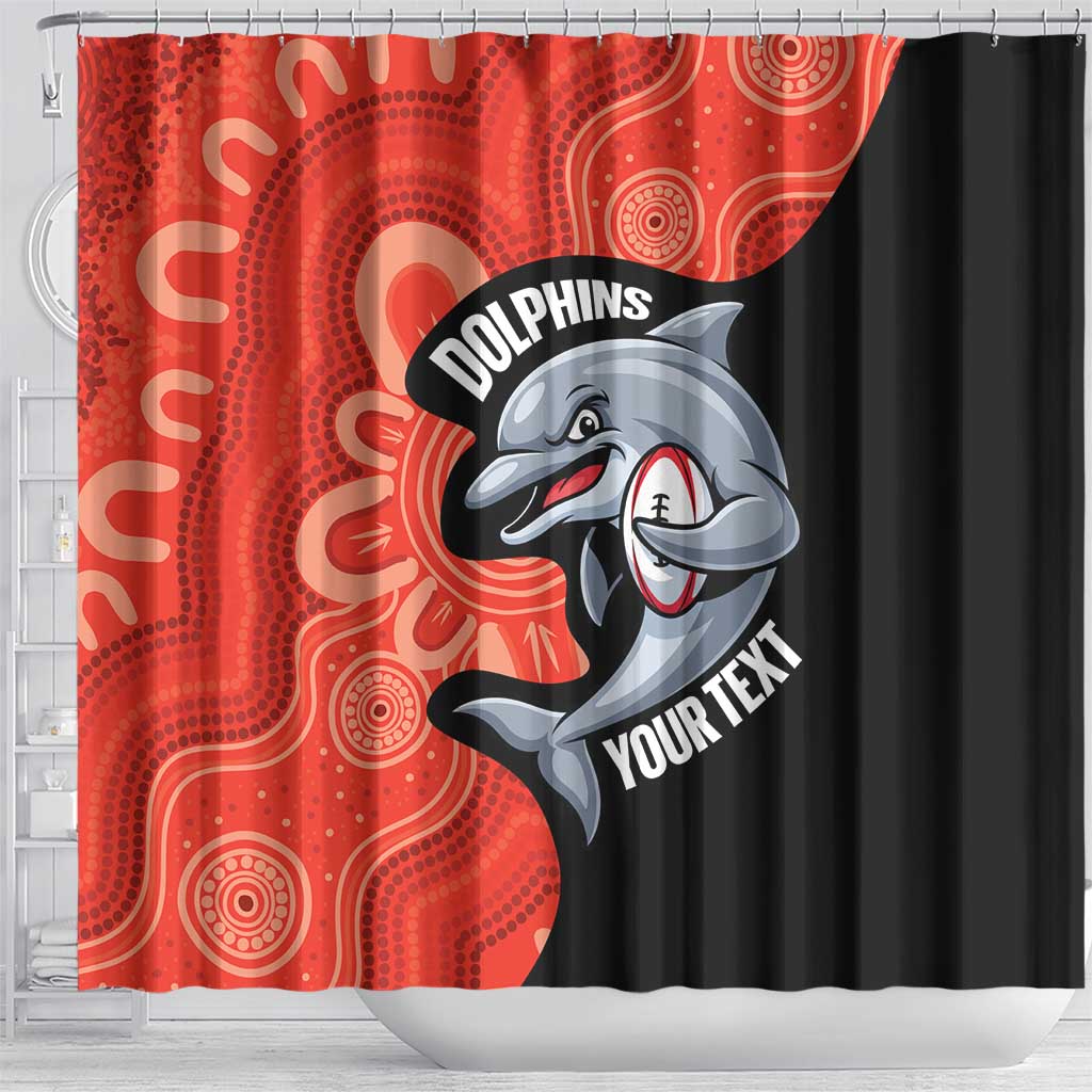Redcliffe Rugby Custom Shower Curtain Go Dolphins Aboriginal Art - Aussie Hoodie