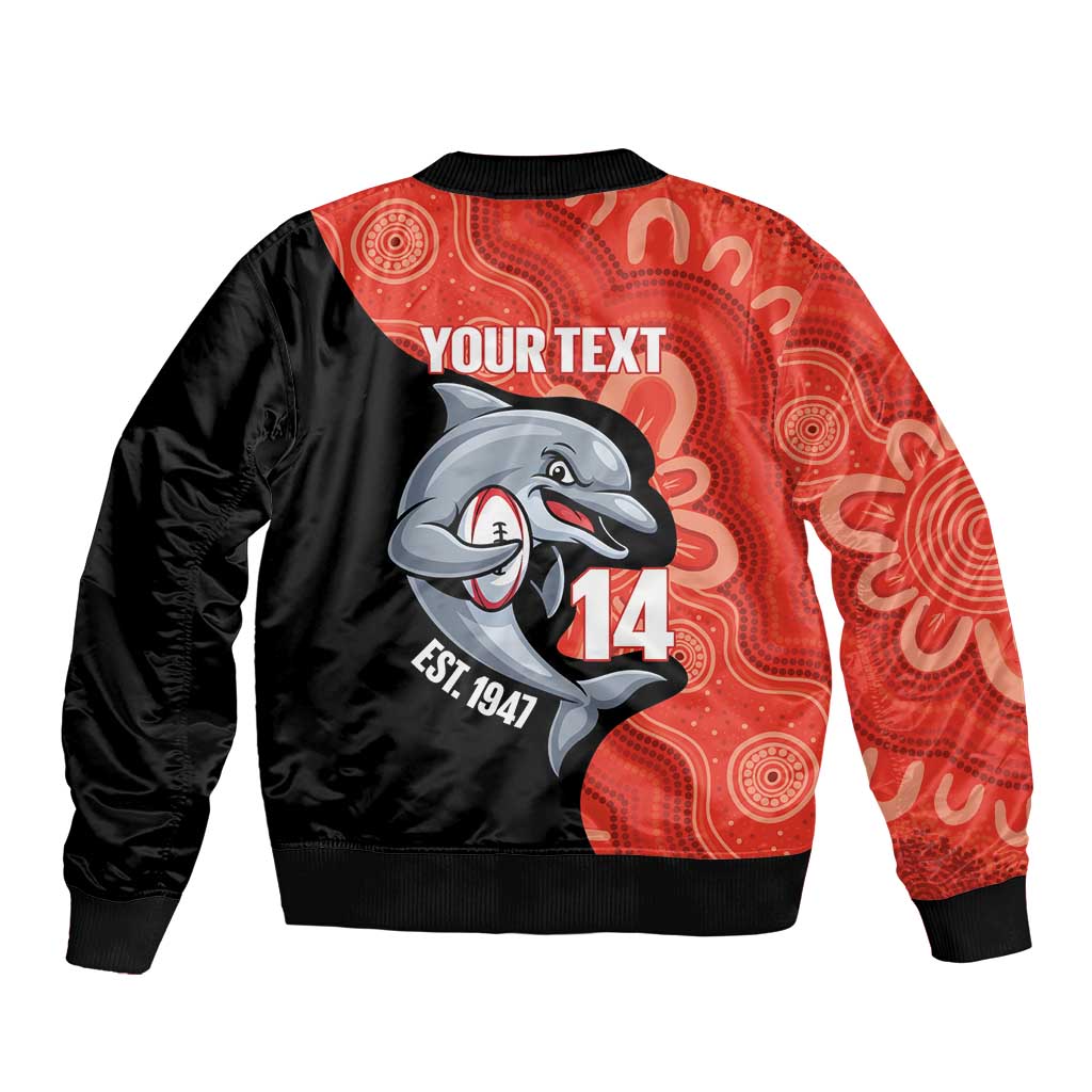 Redcliffe Rugby Custom Sleeve Zip Bomber Jacket Go Dolphins Aboriginal Art - Aussie Hoodie
