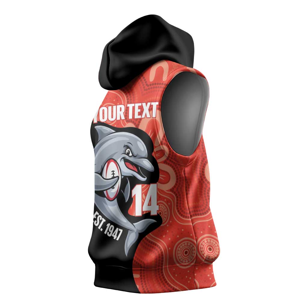Redcliffe Rugby Custom Sleeveless Hoodie Go Dolphins Aboriginal Art - Aussie Hoodie