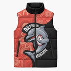 Redcliffe Rugby Custom Sleeveless Puffer Jacket Go Dolphins Aboriginal Art - Aussie Hoodie