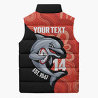 Redcliffe Rugby Custom Sleeveless Puffer Jacket Go Dolphins Aboriginal Art - Aussie Hoodie