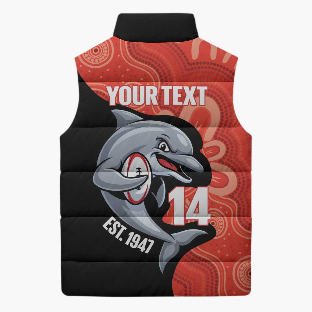 Redcliffe Rugby Custom Sleeveless Puffer Jacket Go Dolphins Aboriginal Art - Aussie Hoodie
