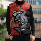 Redcliffe Rugby Custom Sleeveless Puffer Jacket Go Dolphins Aboriginal Art - Aussie Hoodie
