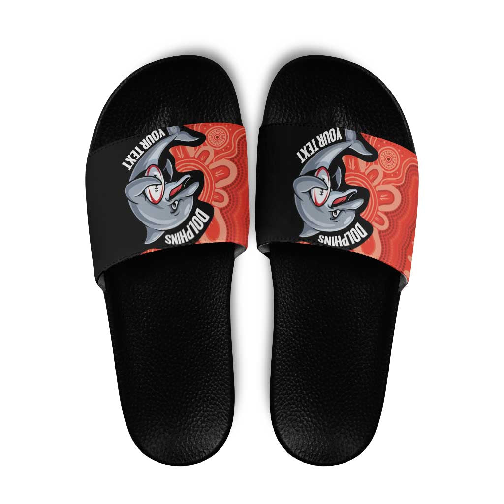 Redcliffe Rugby Custom Slide Sandals Go Dolphins Aboriginal Art - Aussie Hoodie