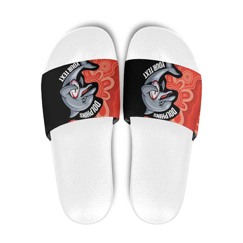 Redcliffe Rugby Custom Slide Sandals Go Dolphins Aboriginal Art - Aussie Hoodie