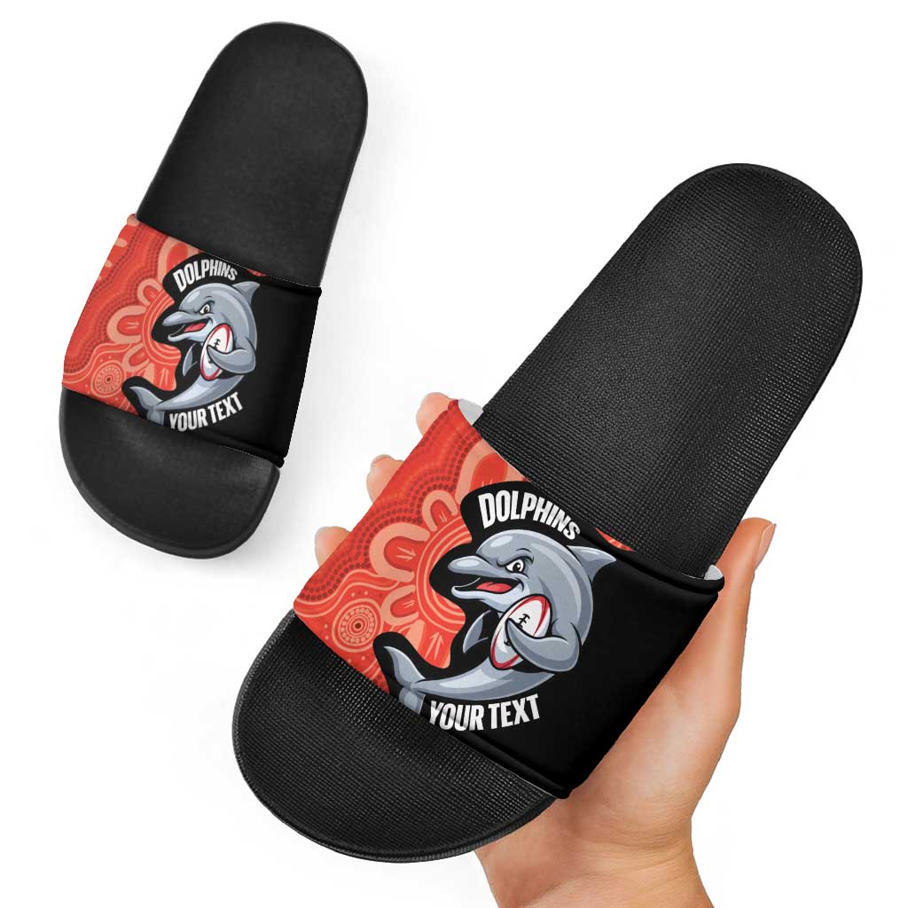 Redcliffe Rugby Custom Slide Sandals Go Dolphins Aboriginal Art - Aussie Hoodie