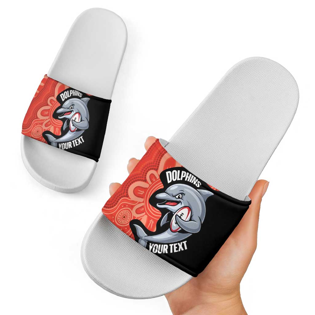 Redcliffe Rugby Custom Slide Sandals Go Dolphins Aboriginal Art - Aussie Hoodie