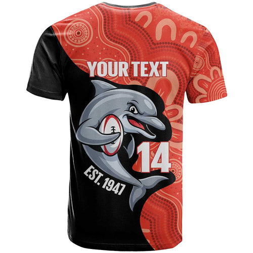 Redcliffe Rugby Custom T Shirt Go Dolphins Aboriginal Art - Aussie Hoodie