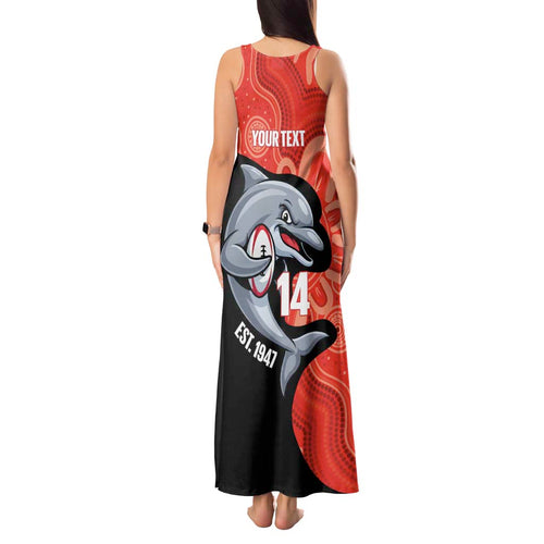 Redcliffe Rugby Custom Tank Maxi Dress Go Dolphins Aboriginal Art - Aussie Hoodie