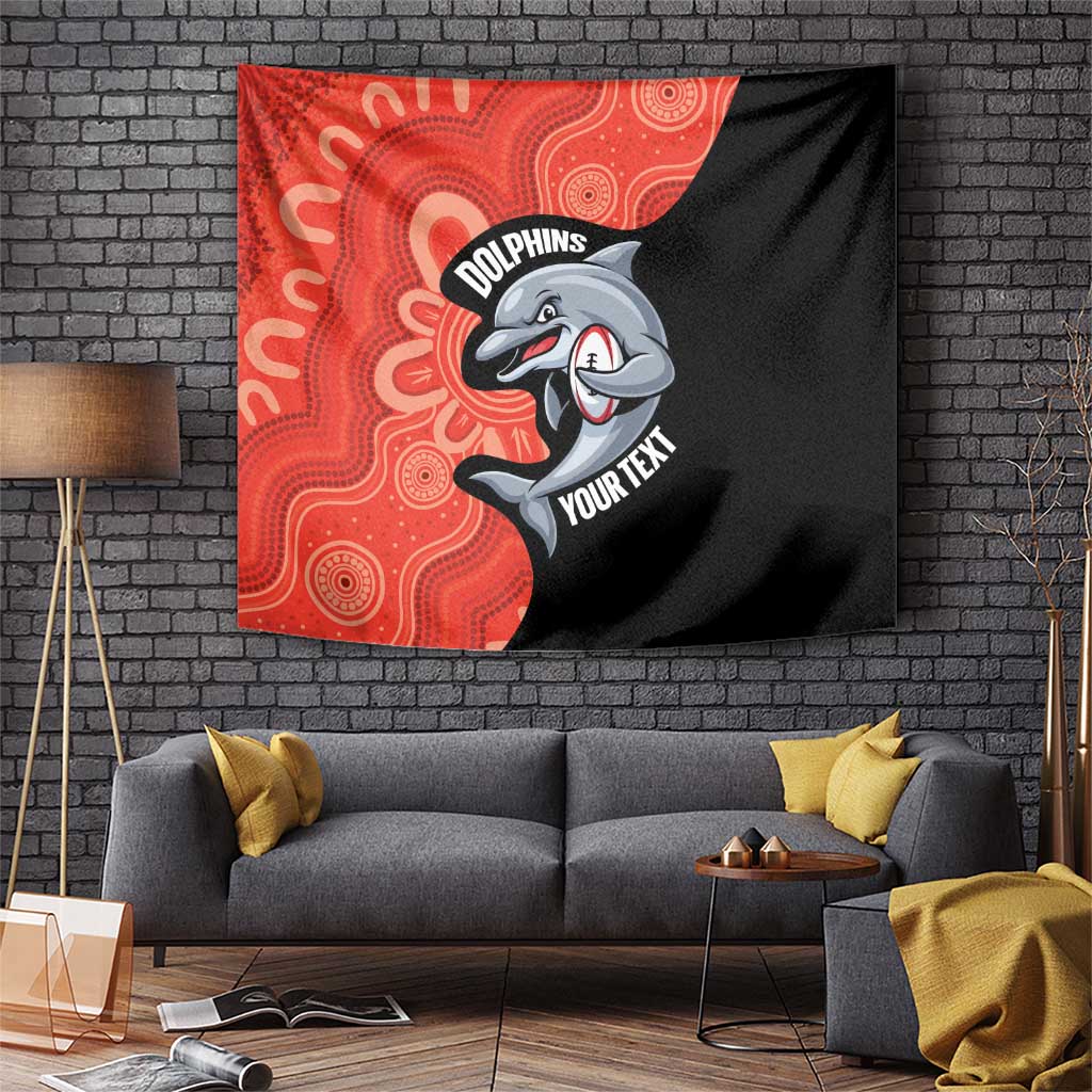 Redcliffe Rugby Custom Tapestry Go Dolphins Aboriginal Art - Aussie Hoodie