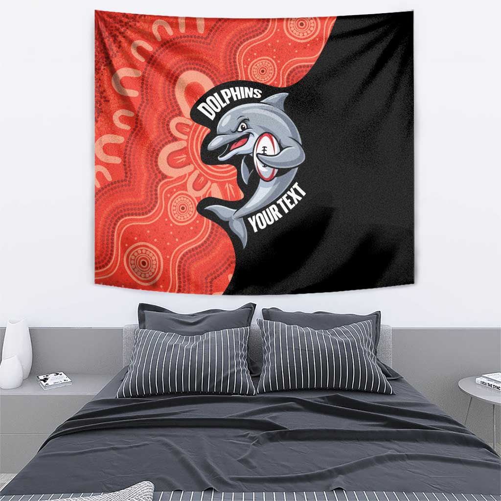 Redcliffe Rugby Custom Tapestry Go Dolphins Aboriginal Art - Aussie Hoodie
