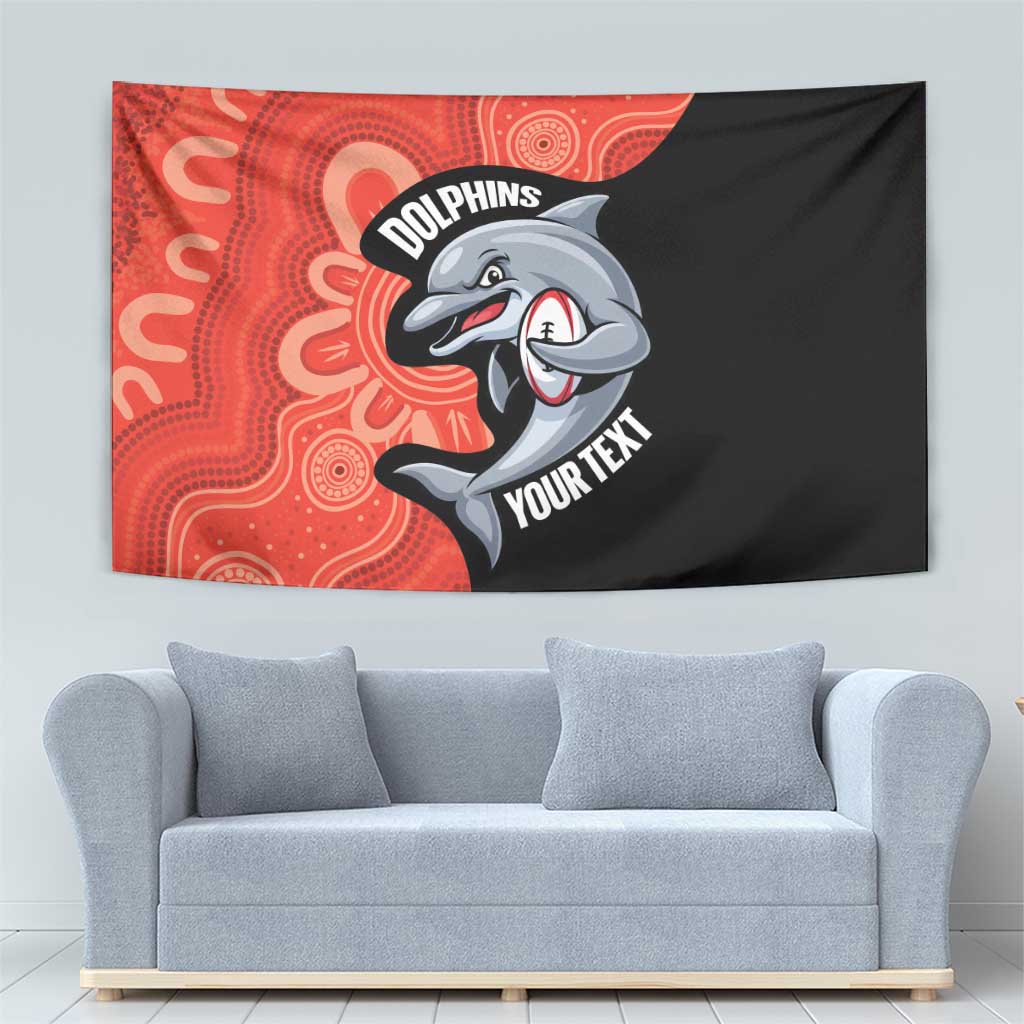 Redcliffe Rugby Custom Tapestry Go Dolphins Aboriginal Art - Aussie Hoodie