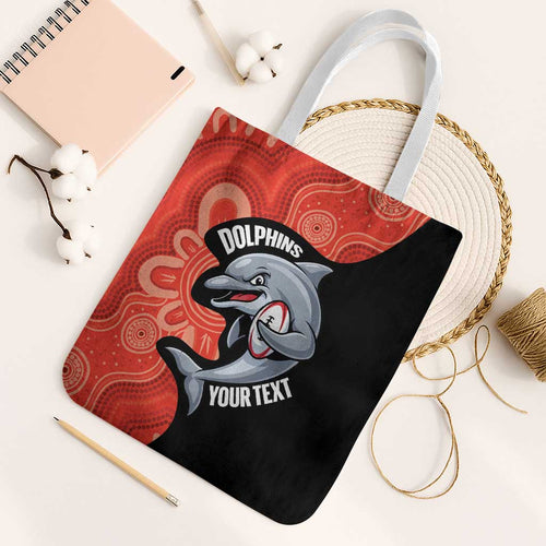 Redcliffe Rugby Custom Tote Bag Go Dolphins Aboriginal Art - Aussie Hoodie