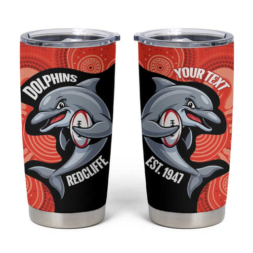 Redcliffe Rugby Custom Tumbler Cup Go Dolphins Aboriginal Art - Aussie Hoodie
