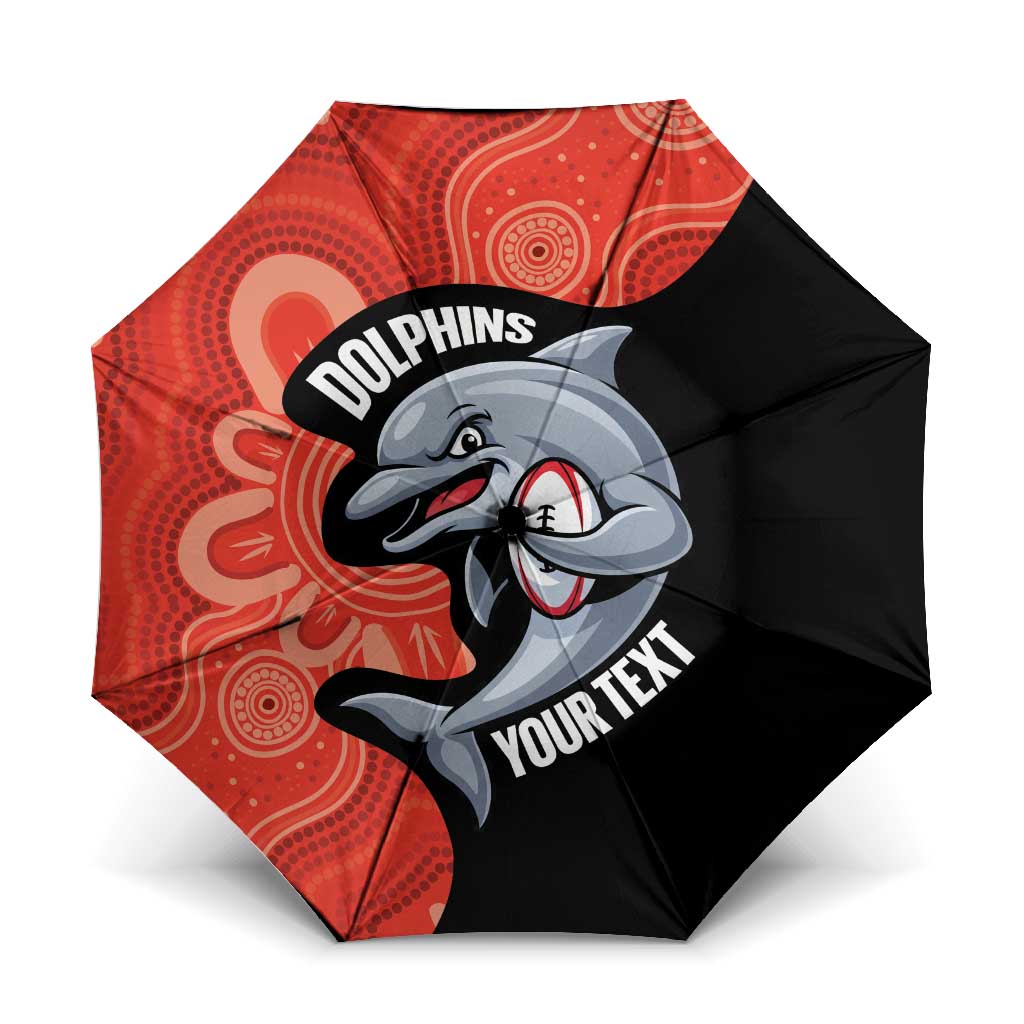 Redcliffe Rugby Custom Umbrella Go Dolphins Aboriginal Art - Aussie Hoodie