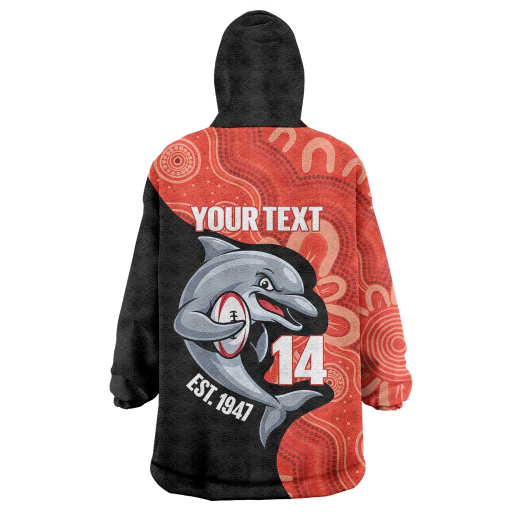Redcliffe Rugby Custom Wearable Blanket Hoodie Go Dolphins Aboriginal Art - Aussie Hoodie