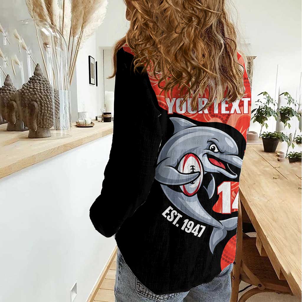 Redcliffe Rugby Custom Women Casual Shirt Go Dolphins Aboriginal Art - Aussie Hoodie