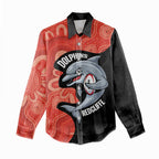 Redcliffe Rugby Custom Women Casual Shirt Go Dolphins Aboriginal Art - Aussie Hoodie