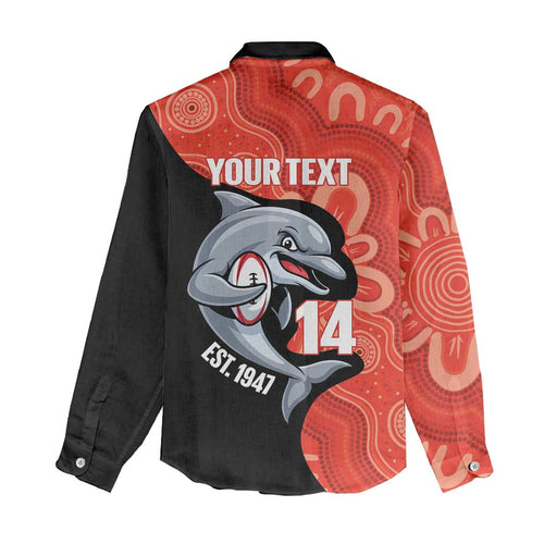 Redcliffe Rugby Custom Women Casual Shirt Go Dolphins Aboriginal Art - Aussie Hoodie
