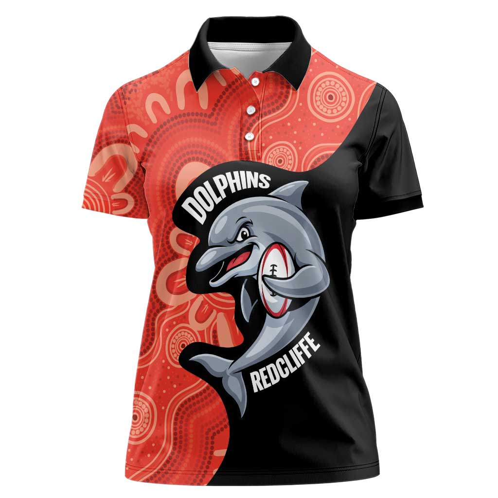 Redcliffe Rugby Custom Women Polo Shirt Go Dolphins Aboriginal Art - Aussie Hoodie